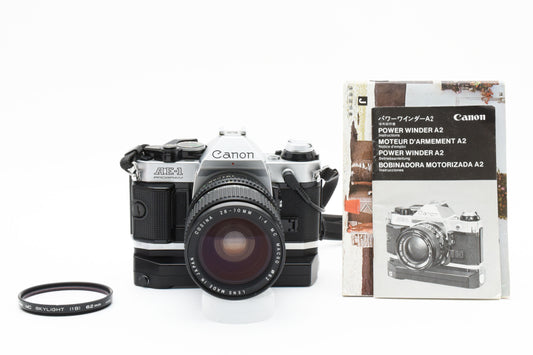[Near Mint]Canon AE-1 PROGLAM & COSINA 28-70mm & Power Winder A2 & DATA BACK A［A071_2404603］